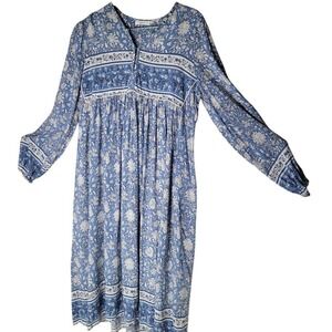 R. Vivimos XL 16/18 Midi‎ Cottagecore Boho Dress Blue Floral Print Fairy Prairie